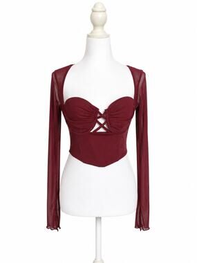 Windsor Burgundy Mesh Corset Top – Size Small
